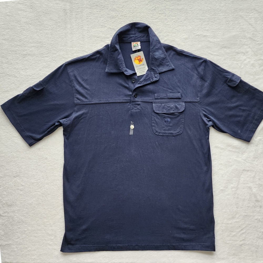 Egyptian Cotton Polo Shirt Mens XXL Navy Blue Luxury Cargo Pocket Safari NEW